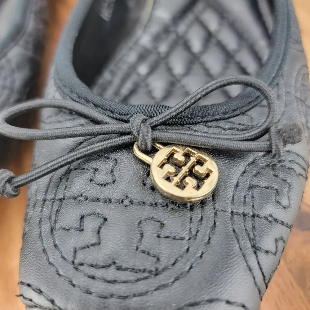 Tory Burch Womens Size EU37 US6.5 Black Leather Flat Ballet Shoes
